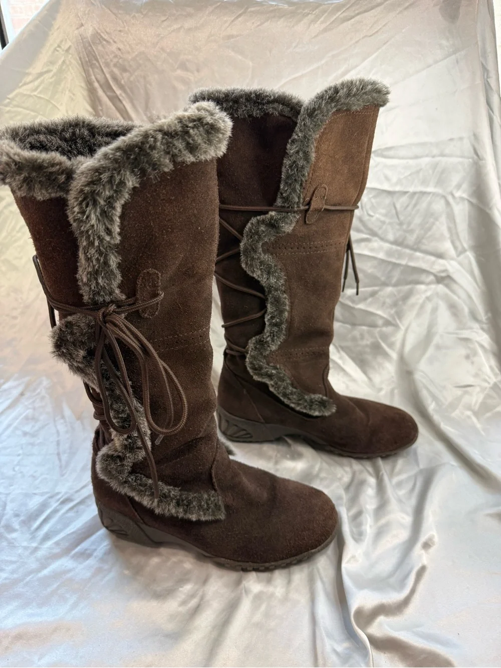 Bass Brown Suede Faux-Fur Trim Lace-Up Winter Boots